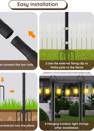 10Ft String Light Poles 4 Pack,Light Poles for Outside Lights,Outdoor with Fence Brackets Hanging Lights,Metal Stand Deck Patio Backyard