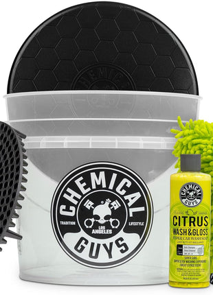 Chemical Guys Ultimate Scratch-Free Detailing Car Wash Bucket Kit with Accessories, Car Detailing Kit With Dirt Trap, Wash Mitt, Lid, and 16 oz Soap, Safe For Trucks, SUVs, Motorcycles, RVs
