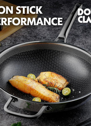 DOTCLAD Wok pan,Hybrid 13 inch Wok with Lid, PFOA Free Cookware,non stick Stainless Steel Woks & Stir-fry pans Nonstick, Dishwasher and Oven Safe, Works on Induction