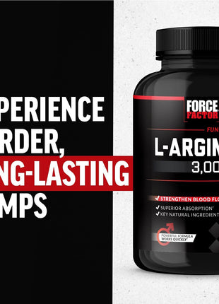 Force Factor L-Arginine 3000mg, Nitric Oxide Supplement, 150 Capsules | Support Stronger Blood Flow, Circulation, Nutrient Delivery & Pumps, L-Arginine with BioPerine for Superior Absorption