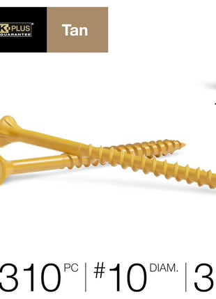 Deck Plus 3 Inch Epoxy Coated Exterior Wood and Fence Screws #10 x 3 Torx/Star Drive Included Coarse Thread, Outdoor Rust Resistant Decking Screw, Tan, 5 lb Box, 310 Pieces | 48419