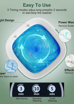 Portable Washing Machine, 12L Upgraded Mini Washing Machine With Spin Basket, Foldable Washer Cleaning for Underwear, Baby Clothes Socks and Small Items, Small Washer for Apartments, Dorm,RV (Green)