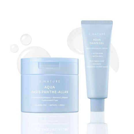 S.NATURE Oasis Soothing Duo: Aqua Oasis Moisturizing Gel Cream 80ml+Aqua Oasis PANTHE-ALLAN Calming Pad 60 padsᅵ For oily and sensitive skin, Cooling,Calming, Redness Relief, Vegan, Korean Skin Care