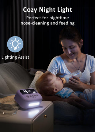 HEYVALUE Nasal Aspirator for Baby, Hospital Grade Nose Sucker with 9 Levels Suction, Night Light and Nursery Rhyme Soothing, Electric Nose Suction for Baby with Food-Grade Silicone Tips Purple