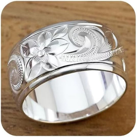 925 Sterling Silver Carved Flower Pattern Scroll Promise Ring Stackable Wedding Engagement Band Engraved Rose Flower Ring VintageCarved Rose Ring for Women Size 9