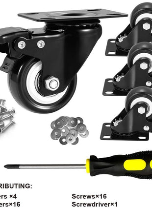ASHGOOB 2 inch Caster Wheels Set of 4, Heavy Duty Casters with Brake, No Noise Locking Polyurethane (PU) Wheels, Swivel Plate Castors Pack 4