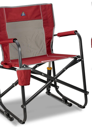 GCI OUTDOOR Freestyle Rocker Camping Chair | Portable Folding Rocking Chair with Solid, Durable Armrests, Drink Holder & Comfortable Backrest Cinnamon