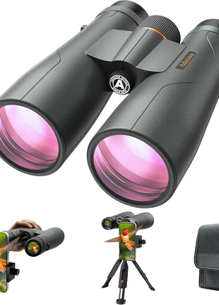 15x56 UHD Binoculars for Adults High Powered with Phone Adapter and Tripod, Super Powerful BAK4 Prism Waterproof Binoculars for Hunting Stargazing Bird Watching Hiking Safari Travel Sports