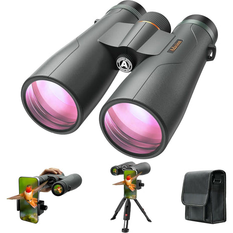 15x56 UHD Binoculars for Adults High Powered with Phone Adapter and Tripod, Super Powerful BAK4 Prism Waterproof Binoculars for Hunting Stargazing Bird Watching Hiking Safari Travel Sports