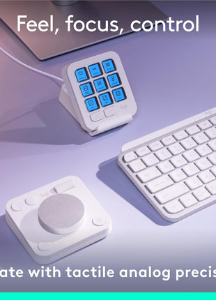 Logitech MX Creative Console, 9 Customizable LCD Keys, Stream Deck Accessories, Control Dial for Graphic Design, Adobe, Zoom, Spotify - Pale Grey, 3-Month Adobe Creative Cloud Membership