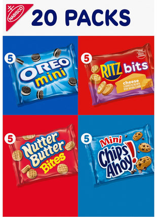 Nabisco Snacks Variety Pack, 4 Flavors, Cookies & Crackers, 20 Snack Packs | OREO Minis, NUTTER BUTTER Bites, CHIPS AHOY! Minis Cookies, and RITZ Bits Cheese Sandwich Crackers, Individually Wrapped