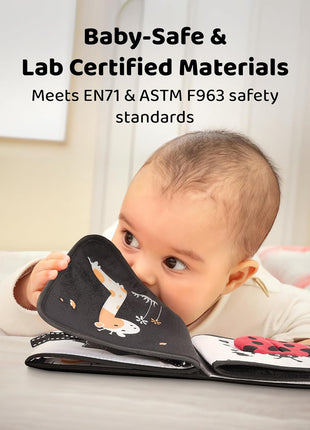 High Contrast Baby Book, Black and White, Tummy Time Mirror Toy | Newborn visual stimulation 0-6 months, Montessori sensory play, soft crinkle pages, folds flat, ties to crib and stroller