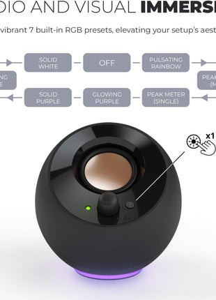 Creative Pebble SE Minimalist 2.0 USB-C Powered PC Speakers with RGB Lighting, 3.5 mm AUX-in, Up to 4.4W RMS Power for Computers and Laptops (Black)