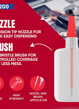 GH1200 (2-in-1) Super Glue with Brush Applicator & Nozzle, Mess Free Superglue Brush, Instant Never Dries, 3000 CPS Ca Glue, No Stain Clear Glue, Super Glue for Plastic, Rubber & More