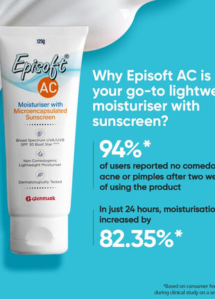 Episoft Ac Lightweight Moisturizer With Microencapsulated Spf 30 Sunscreen|Acne Safe|All Skin Types|Paraben & Fragrance Free|Dermatologist Prescribed|Suitable For Men & Women's|125Gm,1 Count