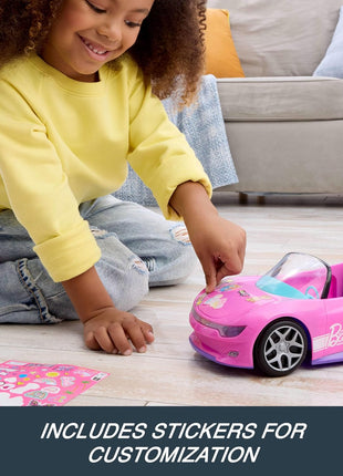Hot Wheels Barbie RC Toy Car, Remote-Control Pink Convertible, Can Hold 2 Barbie Fashion Dolls & Trunk Opens for Storage, Sticker Sheet for Customizing