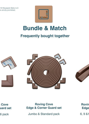 Roving Cove HeftyFit Edge Corner Protector Baby Proofing (Large 18ft Edge 8 Corners), Heavy-Duty, Soft NBR Rubber Foam, Furniture Fireplace Safety Bumper Guard, 3M Adhesive, Coffee Brown