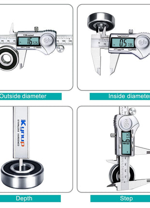 Kynup Digital Caliper 6 Inch Measuring Tool, Professional Stainless Steel Electronic Micrometer with Large LCD Screen, Vernier Caliper, Inch Metric Fraction Conversion, Auto-Off, IP54 Splash Proof