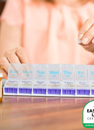 Ezy Dose Weekly (7-Day) AM/PM Pill Organizer, X-Large Case, Blue/Purple | Daily Vitamin Box & Supplement Medicine Planner, 2 Times a Day Push Button Compartments, Portable & Travel-Friendly, BPA-Free