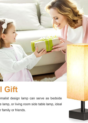 aooshine Small Bedside Table Lamp for Bedroom - Square Cream Fabric Shade | Inline Rocker Switch, Corded Electric, Bulb Not Included, 12.8" Mini Table Lamp for Nightstand, Desk, Dorm, Office