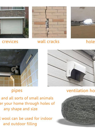 Steel Wool Mice Control, 2 Pack 3 inch x10 Ft Hole Filler, Gap Blocker, Barrier, Protect Against Animals in Holes Holes, Siding, Pipeline, Vents for Garden, House, Garage