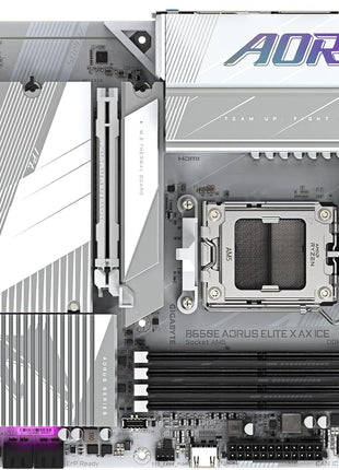 GIGABYTE B650E AORUS Elite X AX ICE AMD AM5 ATX Motherboard, Support Ryzen 9000/8000/7000 Series, DDR5, 12+2+2 Power Phase, 3X M.2, PCIe 5.0, USB-C, WIFI6E, 2.5GbE, EZ-Latch, Q-Flash, RGB Fusion