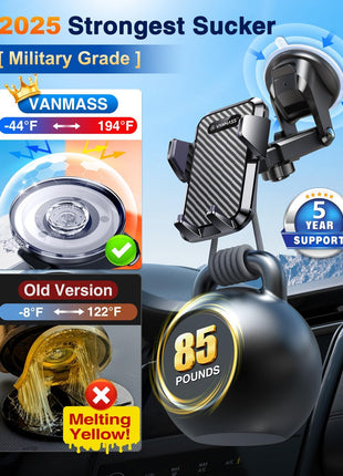 VANMASS【85+LBS Strongest Suction & Military-Grade Ultimate Car Phone Mount【Patent & Safety Certs】 Cell Phone Holder for Dash Windshield Vent for iPhone 17 Pro Max Automobile Accessory Kits,Ink Black
