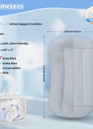Infant Support Cushion - Baby Support Cushion for Newborn, 0-24 Months, Portable Tummy Time Mat for Home and Travel, Soft Cotton, Supervised Use, Baby Essentials Gift, Grayish Blue, (Cover Included)