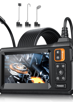 Endoscope Camera with Light, Inspection Borescope Camera with 4.3 inch IPS Screen, 1920P HD with 8 LED Lights, 16.5FT Semi-Rigid Cord Bore Scope, IP67 Waterproof Endoscope for Sewer, Tools(Orange)