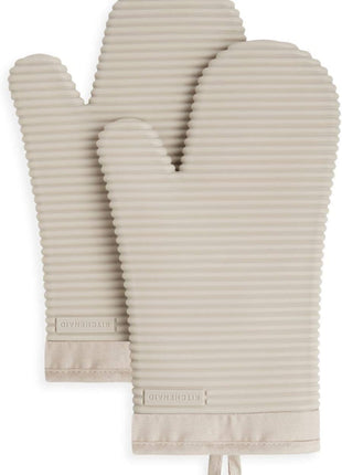 KITCHENAID Ribbed Soft Silicone Oven Mitt 2 Pack Set, 7.5 inchx13 inch, Milkshake