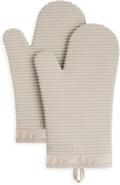 KITCHENAID Ribbed Soft Silicone Oven Mitt 2 Pack Set, 7.5 inchx13 inch, Milkshake
