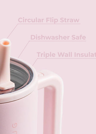 HydroJug Traveler   40 oz Water Bottle with Handle & Flip Straw   Fits in Cup Holder, Leak Resistant Tumbler Reusable Insulated Stainless Steel & Rubber Base   Gifts for Women & Men, Pink Sand