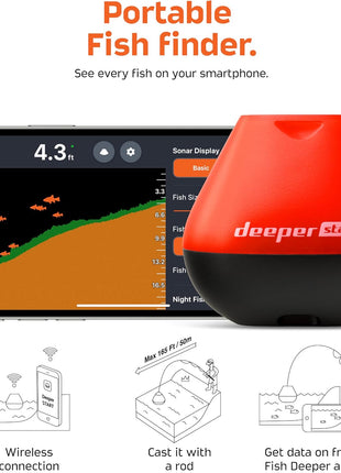 Deeper Start Fish Finder - Portable and Depth Finder for Recreational Fishing from Dock, Shore, Bank or Kayak | Castable Deeper Smart Sonar with Free User Friendly App