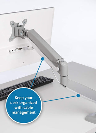 Kensington SmartFit One-Touch Monitor Arm – Height Adjustable Gas Spring for Single Monitor, 13′′–32′′, 360° Rotation, ±90° Tilt, Cable Management – White (K55470WW)