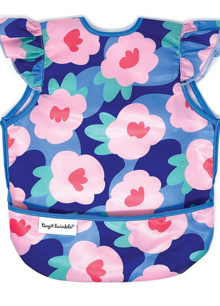 Tiny Twinkle Mess Proof Baby Bib for Girls | Waterproof Toddler Bib for Eating | Baby Apron for Feeding | Machine Washable | Perfect Shower Gift (Floral Blue, 6–24M)