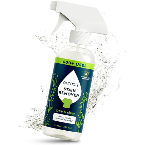 Puracy Stain Remover Spray, Natural Based Travel and Laundry Stain Cleaner for Clothes, Baby Essentials, Kids Stains, Oil and Fabric Spot Cleaner (Unscented, 12 oz)
