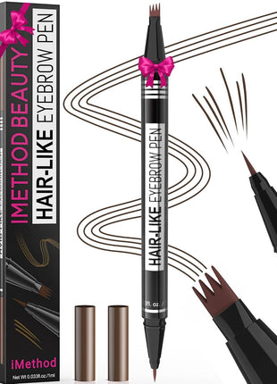 iMethod Microblading Eyebrow Pen - Eyebrow Pencil Magical 2-in-1 Dual-Ended Eye Brow Pencils for Women with 4-Fork-Tip & Precise Brush-Tip Create Natural Hair-Like Brows, Last All-Day, Dark Brown