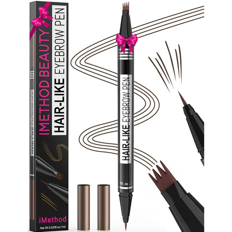 iMethod Microblading Eyebrow Pen - Eyebrow Pencil Magical 2-in-1 Dual-Ended Eye Brow Pencils for Women with 4-Fork-Tip & Precise Brush-Tip Create Natural Hair-Like Brows, Last All-Day, Dark Brown