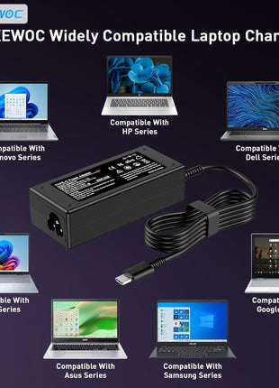 Universal 65W USB C Laptop Charger Compatible with Lenovo,HP, Dell, Acer, Asus, Samsung, Google and More, for Office, School, and Family