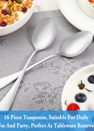 Teaspoon Set,16 Piece 6.7 inch Spoons Silverware, Premium Food Grade Stainless Steel Tea Spoons, Durable Small Spoon, Good Teaspoons, Kitchen Dessert Spoon Set, Mirror Finish & Dishwasher Safe