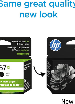 HP 67XL Black High-yield Ink Cartridge | Works with HP DeskJet 1255, 2700, 4100 Series, HP ENVY 6000, 6400 Series | Eligible for Instant Ink | One Size | 3YM57AN