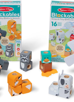 Melissa & Doug BlockablesTM Farm and Woodland 2-Pack Bundle Connectable Wooden Building Blocks Preschool Play Set Toy