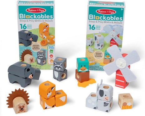 Melissa & Doug BlockablesTM Farm and Woodland 2-Pack Bundle Connectable Wooden Building Blocks Preschool Play Set Toy