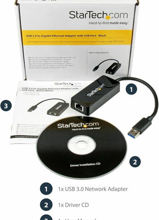 StarTech.com USB 3.0 Ethernet Adapter - USB 3.0 Network Adapter NIC with USB Port - USB to RJ45 - USB Passthrough (USB31000SPTB), Black, 0.7 inch x 1.4 inch x 5 inch x 5 inch