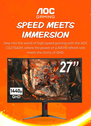 AOC C27G2Z 27 inch Curved Frameless Ultra-Fast Gaming Monitor, FHD 1080p, 0.5ms 240Hz, FreeSync, 2 x HDMI 2.0, 1 x Display Port, Height Adjustable, Xbox PS5 Switch Ready, 3-Year Zero-Bright-Dot