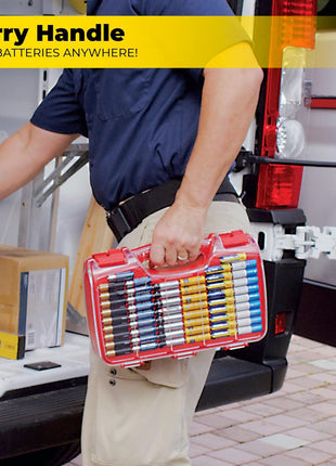 Ontel Battery Daddy Storage & Organizer Case w/Tester, Stores & Protects Up to 180 Batteries, Double-Sided, Clear Locking Lid, Secure Latches & Portable Carrying Handle - Red (Batteries Not Included)