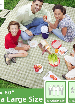 ZAZE Extra Large Picnic Outdoor Blanket, 80''x80'' Waterproof Foldable Blankets Gingham Picnic Mat for Beach, Camping Grass Lawn Park Accessories Cute Couple Gifts Ideas Wedding Registry(Green White)