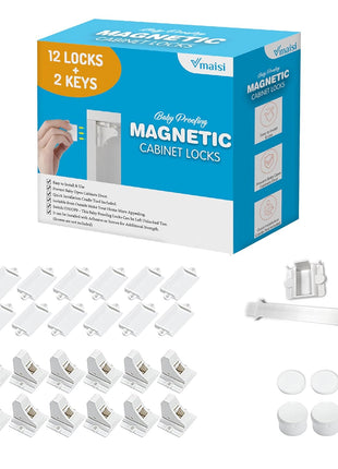 Vmaisi Adhesive Magnetic Cabinet Locks (12 Locks and 2 Keys) | Keeps dangerous things away from kids