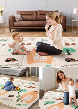 UANLAUO Baby Play Mat,79"x 71" Large Mat for Floor,Reversible Floor Mat,Foam Thick&Waterproof,Foldable Playmats for Babies and Toddlers,Anti-Slip for Baby Crawling,Non-Toxic Tummy Time(Bear)