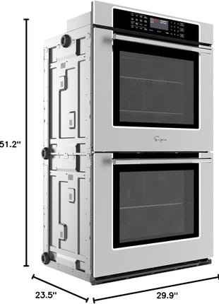 Empava 30" 10.0 cu ft Double Electric Wall Oven with Air Fry, EMPV-30WO05 | 2.5 cu ft Capacity, Basic Broil & Bake, Mechanical Knob Controls, Triple-Layer Glass Door, Snug Fit for Small Kitchens
